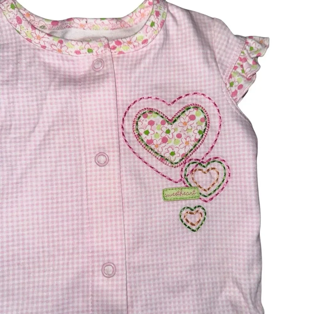 GIRLS 6 Months 1-Piece Bodysuit / Romper Pink Gingham-Flower Trim &‎ Ruffle NWT